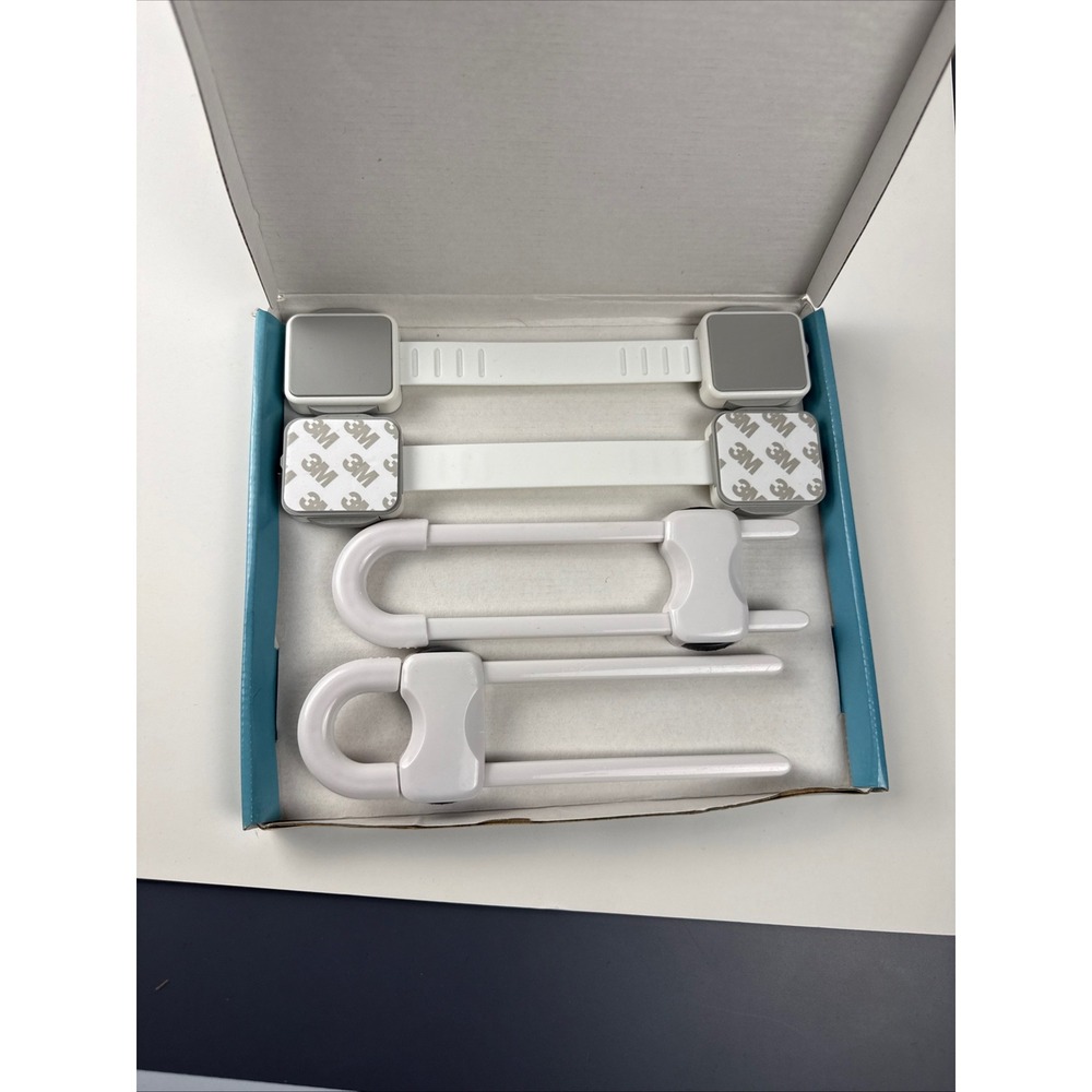 TZcare Child Safety Locks 4 Pack White Grey Baby Proofing Cabinet Drawer Latches